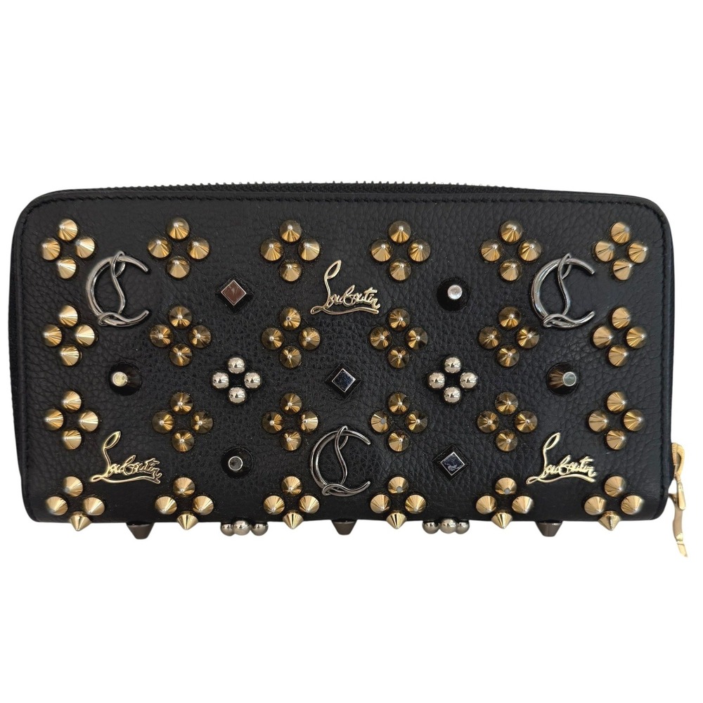 Christian Louboutin Panettone Black Mixed Metal Spike Zip Around Wallet